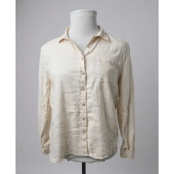 Garnet Hill Linen Button Up Pocket Shirt Light Pink Sheer Long Sleeve Size 12 - Picture 2 of 16